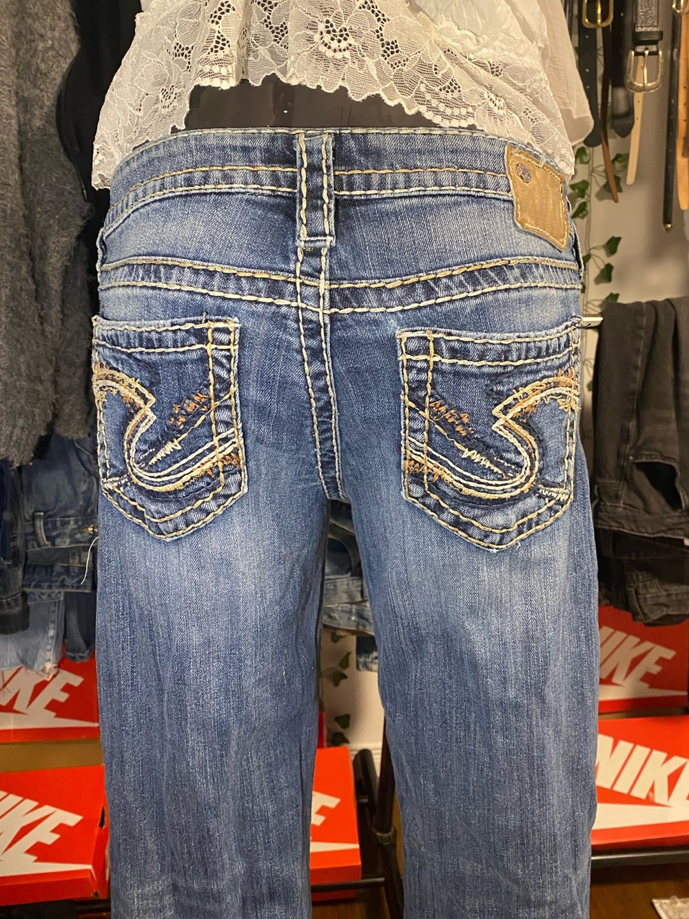 Y2K Blue Women's Embroidered Pocket Low-rise Bootcut Jeans